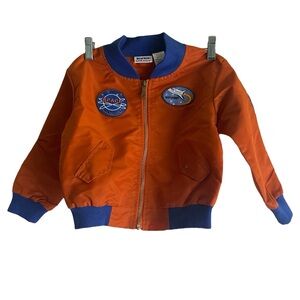 Blueberi Boulevard Orange and Blue Space Bomber Jacket
